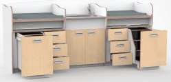 Commode 275 cm met babybadje en handdouche in vaste unit en dubbel werkblad met 2 x 3 laden1